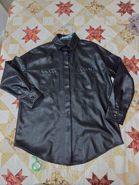 Black Faux Leather Shirt Jacket